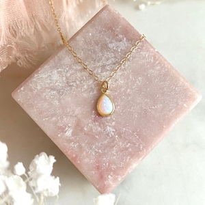 Tiny Opal Necklace, Opal Teardrop Necklace, Gold Filled Necklace, October Birthstone, Birthday Day Gift, Dainty Necklace, Delicate Necklace image 4