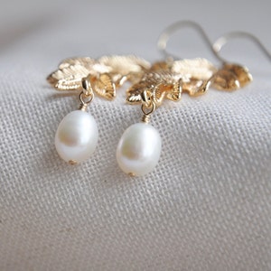 Pearl Earrings, Leaf Earrings, Boho Bridal Earrings, Long Drop Earrings, Statement Earrings, Woodland, Rustic Wedding, Bridesmaids Earrings image 6