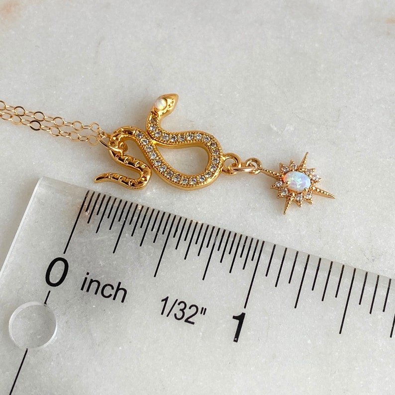 Opal Snake Necklace, Opal Star Necklace, Celestial Necklace, Snake Jewelry, Opal Jewelry, Dainty Necklace, Gold Filled Necklace, Serpent image 3