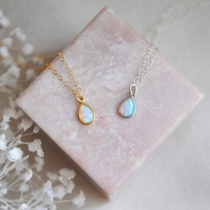 Tiny Opal Necklace, Opal Teardrop Necklace, Gold Filled Necklace, October Birthstone, Birthday Day Gift, Dainty Necklace, Delicate Necklace image 9