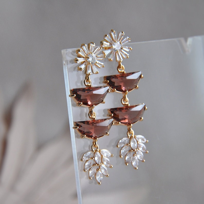 Burgundy Earrings, Flower Earrings Dangle, Daisy Earrings, Boho Bridal Earrings, Statement Earrings, Botanical Earrings,Bridesmaids Earrings image 3