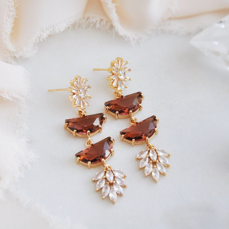 Burgundy Earrings, Flower Earrings Dangle, Daisy Earrings, Boho Bridal Earrings, Statement Earrings, Botanical Earrings,Bridesmaids Earrings image 1