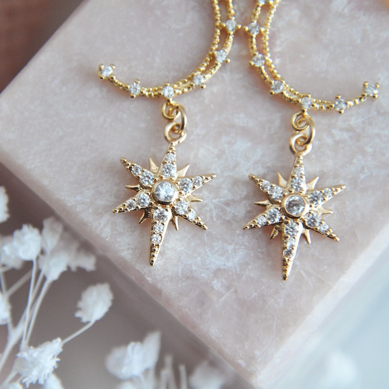 Moon and Star Earrings, Celestial Wedding Earrings, Boho Bridal Earrings, Statement Earring, Bridesmaids Earrings, Birthday Gift for Her bild 5