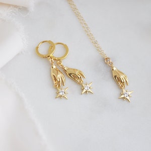 North Star Earrings, Gold Hand Earrings, Celestial Earrings, Hoop Earrings, Huggie Earrings, Birthday Gift, Best Friend Gift,Graduation Gift image 9