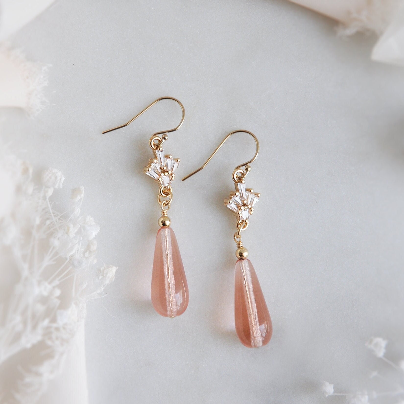 Pink Teardrop Bridal Earrings