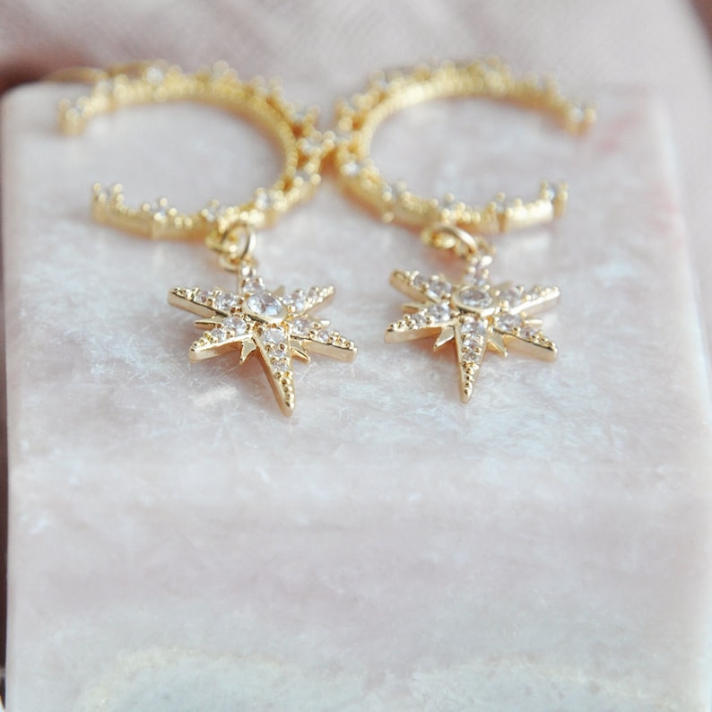 Moon and Star Earrings, Celestial Wedding Earrings, Boho Bridal Earrings, Statement Earring, Bridesmaids Earrings, Birthday Gift for Her bild 6