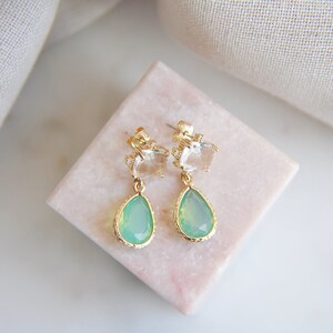 Green Earrings, Boho Bridal Earrings, Green drop Earrings, Geometric Earrings, Birthday Gift, Bridesmaids Earrings, Opalite Earrings, Unique image 6