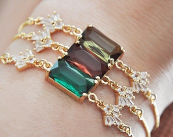 Art deco armband, rechthoekige armband, waaierarmband, verstelbare box-schakelarmband, smaragdgroen, bordeaux, hazelnootbruin, cadeau bruidsmeisjes