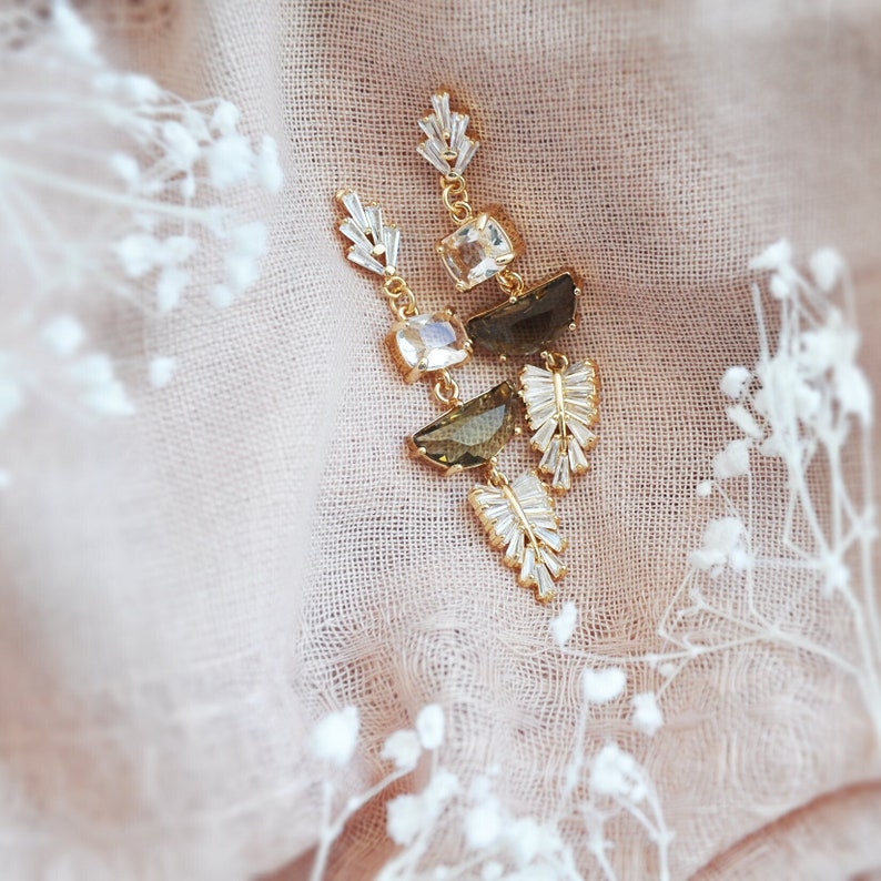 Art Deco Earrings, Boho Bridal Earrings, Statement Earrings, Woodland Wedding, Leaf Earrings, Gold CZ Fan Earrings, Wedding Earrings,For Her image 10