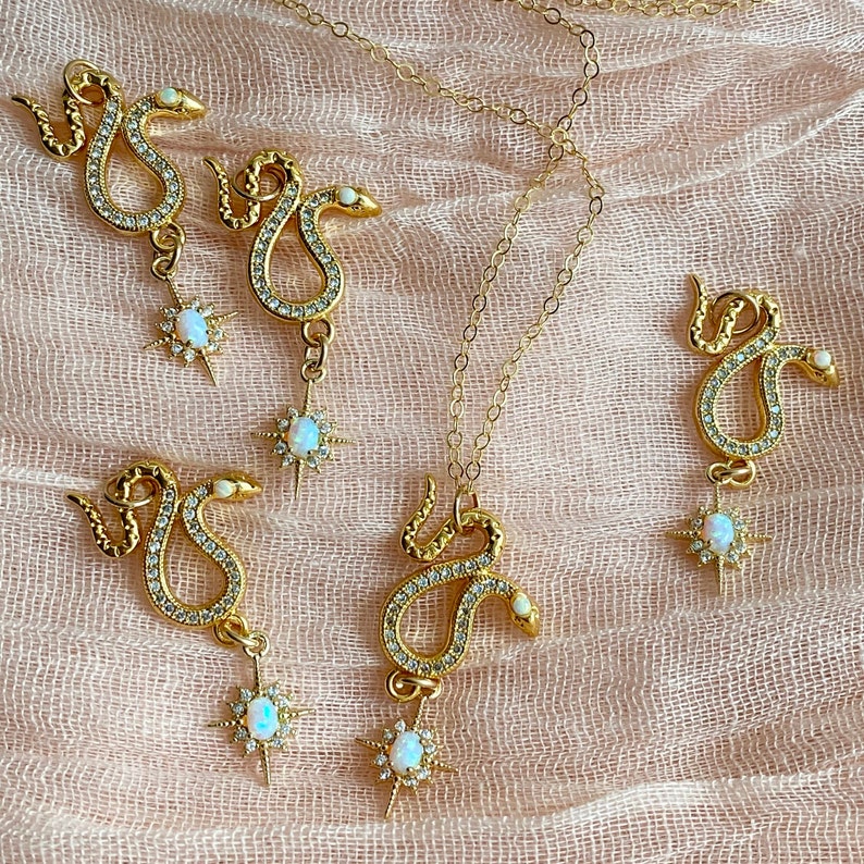 Opal Snake Necklace, Opal Star Necklace, Celestial Necklace, Snake Jewelry, Opal Jewelry, Dainty Necklace, Gold Filled Necklace, Serpent image 9