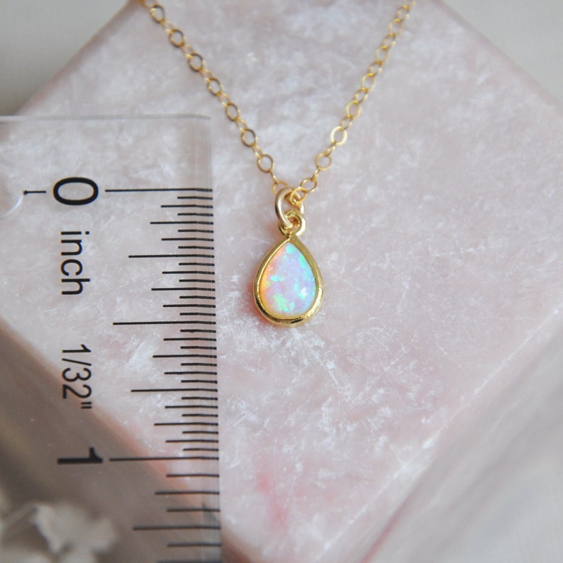 Tiny Opal Necklace, Opal Teardrop Necklace, Gold Filled Necklace, October Birthstone, Birthday Day Gift, Dainty Necklace, Delicate Necklace image 8