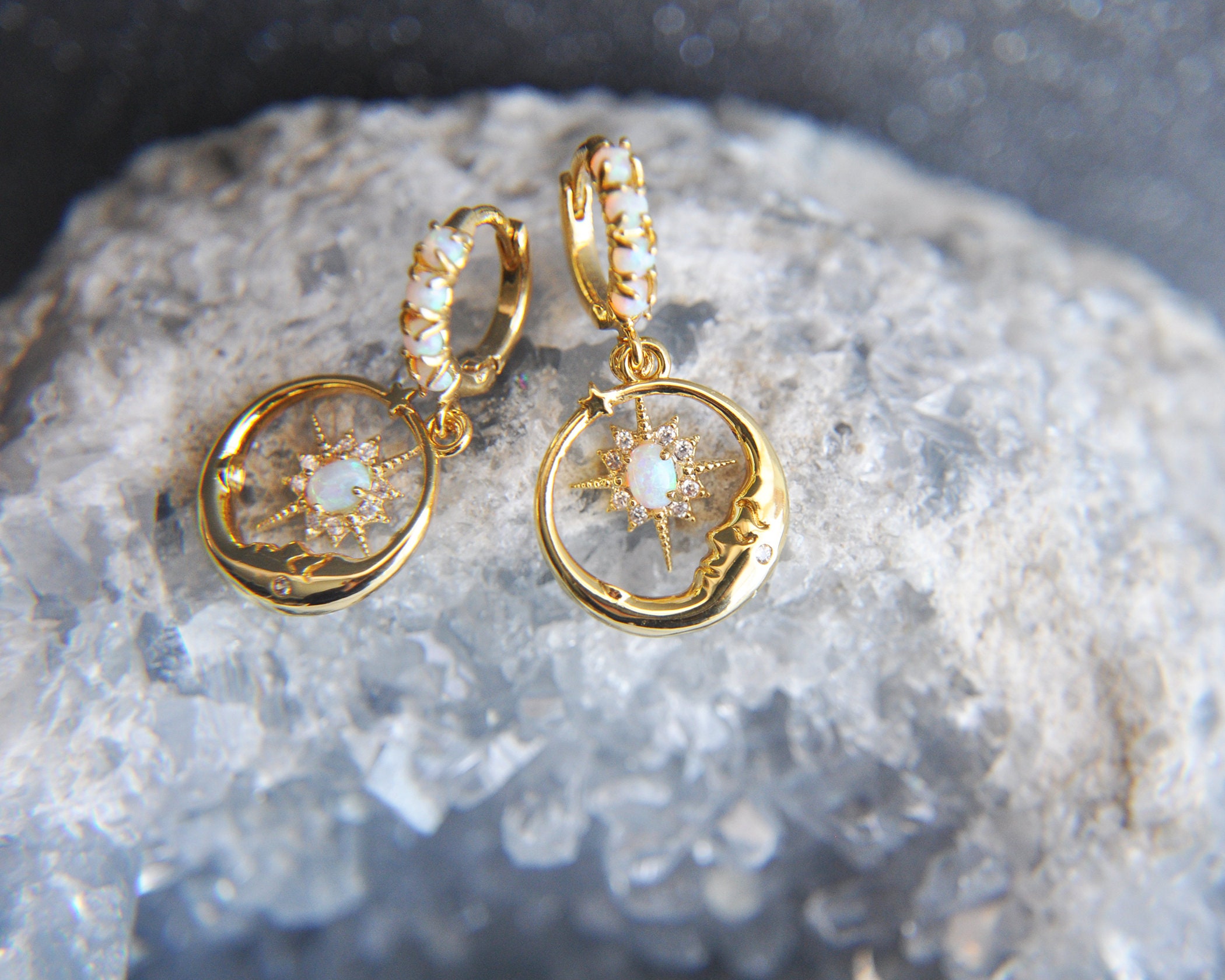 Maive Women Jewelry - Earrings Opal Moon And Star Hoops