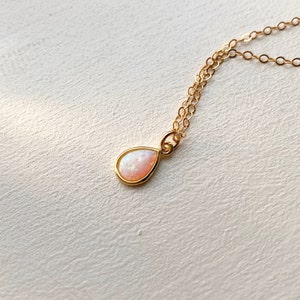 Tiny Opal Necklace, Opal Teardrop Necklace, Gold Filled Necklace, October Birthstone, Birthday Day Gift, Dainty Necklace, Delicate Necklace image 2