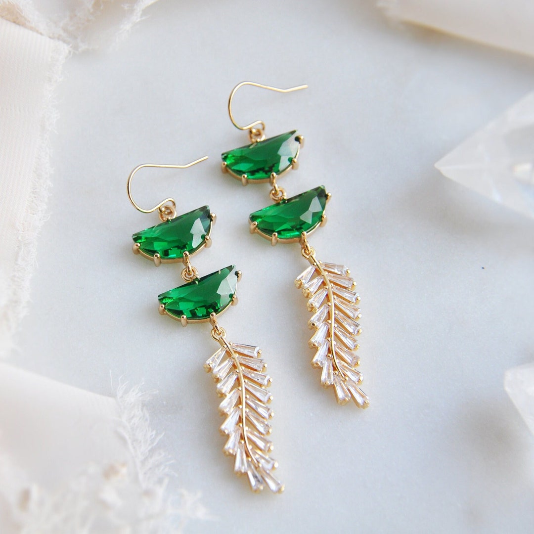 Eugenia Mela Floral Embroidered Earrings, Green