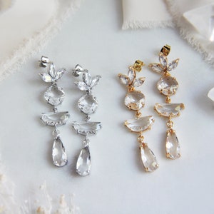Flower Earrings, Long Drop Earrings, Statement Wedding Earrings, Boho Bridal Earrings, Bohemian Earrings, Whimsical Earrings, Leaf Earrings image 8
