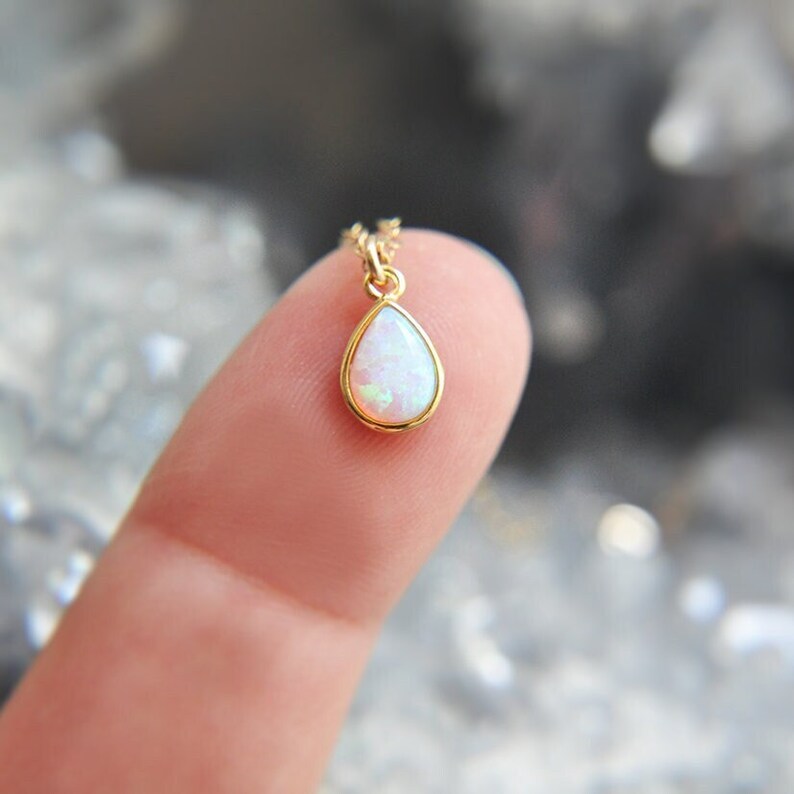 Tiny Opal Necklace, Opal Teardrop Necklace, Gold Filled Necklace, October Birthstone, Birthday Day Gift, Dainty Necklace, Delicate Necklace image 3