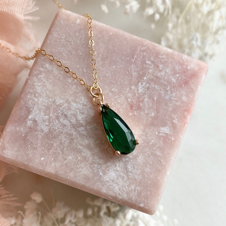 Boho Bridal Necklace, Teardrop Necklace, Wedding Jewelry, Crystal Necklace, Woodland Wedding, Rustic Wedding, Fall Wedding, Bridesmaids Gold Green Teardrop