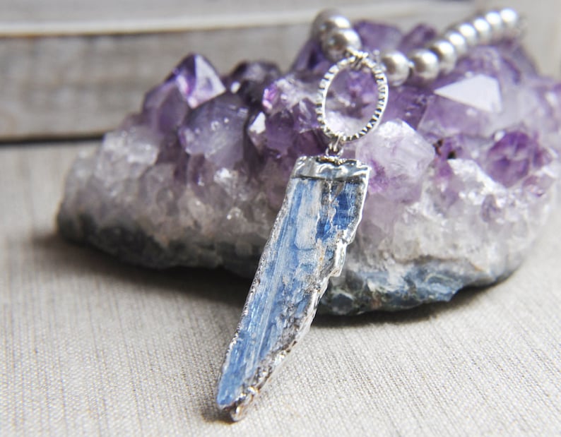 Pearl Necklace Stone Necklace Kyanite Blade Blue Kyanite,Silver Kyanite Necklace,Boho Chic Necklace,Blue Stone Necklace Kyanite Necklace