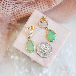 Green Earrings, Boho Bridal Earrings, Green drop Earrings, Geometric Earrings, Birthday Gift, Bridesmaids Earrings, Opalite Earrings, Unique image 4