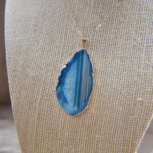 Agate Slice Necklace - Agate Slice Pendant - Blue Agate - Teal Agate - 14k gold chain necklace