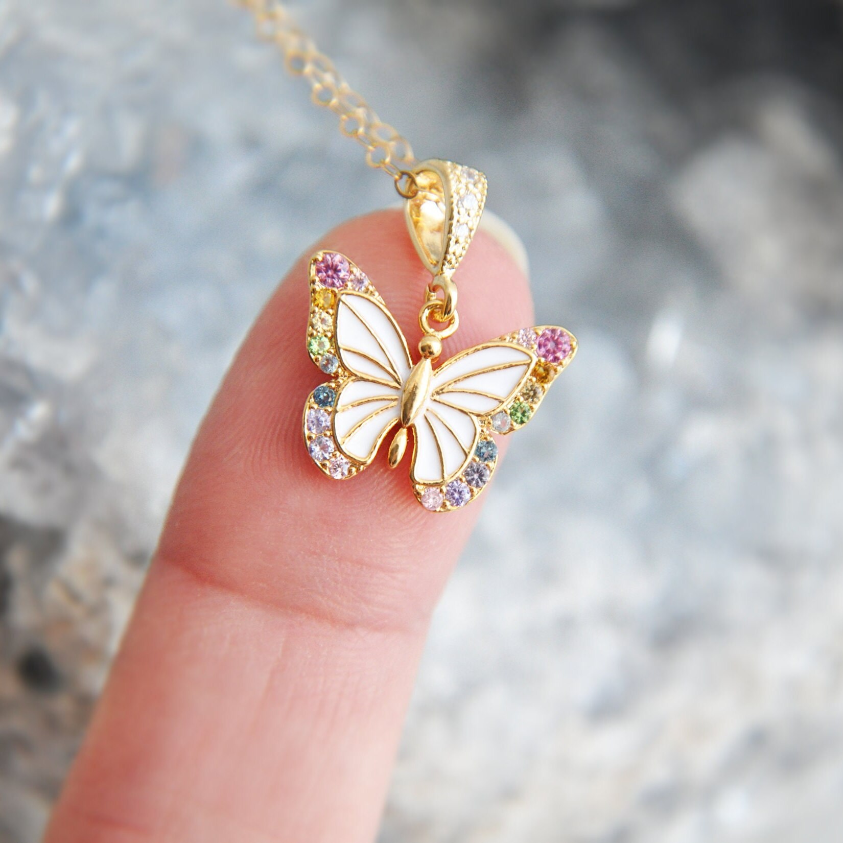 Colorful butterfly necklace deals