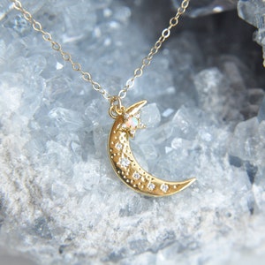 Moon Necklace, Crescent Moon Jewelry, Opal Star Necklace, Opal Moon Necklace, Star Moon Necklace,Celestial Necklace,Girlfriend Gift,For Her Tiny Star