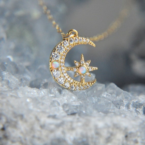 Crescent Moon w/Opal Necklace FN-32 – Song Lily