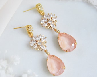 Boucles d'oreilles roses, Boucles d'oreilles de mariée bohème, Mariage bohème, Boucles d'oreilles feuille, Boucles d'oreilles florales, Boucles d'oreilles tendance, Mariée moderne, Fantastique