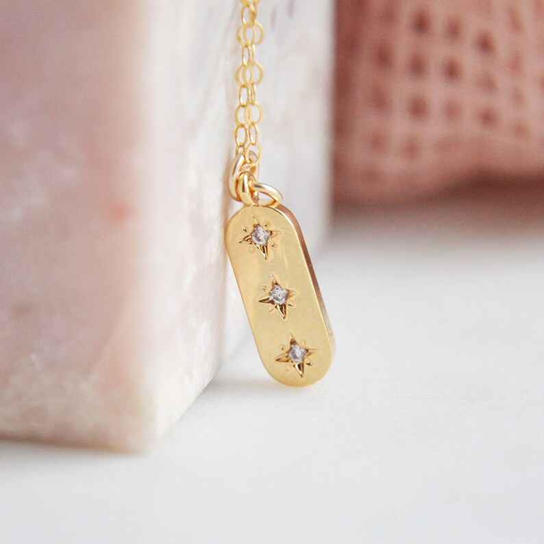 Gold Star Necklace, Star Necklace, Bar Necklace, Triple Star Necklace, Celestial Necklace, Galaxy Necklace, Astronomy Necklace, 3 stars Bild 7