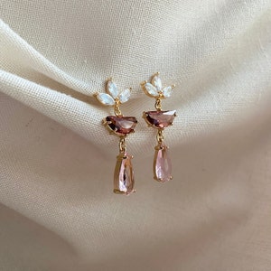 Leaf Earrings, Teardrop Earrings, Floral Wedding, Botanical Earrings, Burgundy Earrings, Desert Rose Earrings, Bridesmaids Gift, Boho Bridal image 9