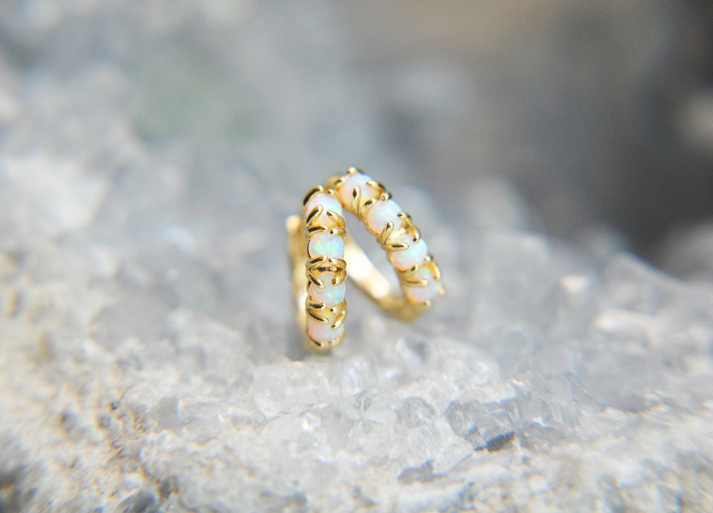 Tiny Opal Hoop Earrings Gold Hoop Earrings Opal Jewelry Etsy