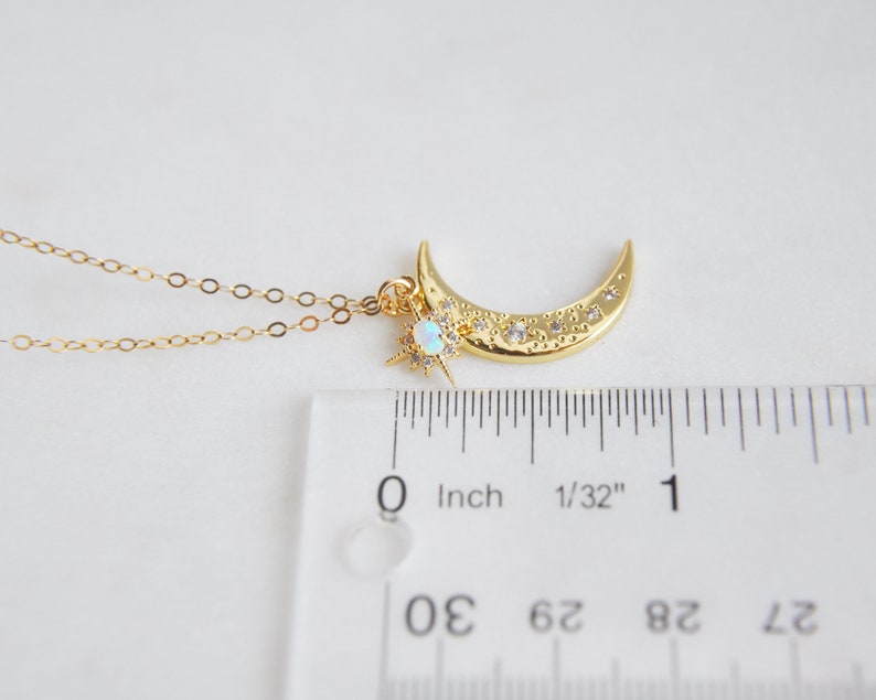 Moon Necklace, Crescent Moon Jewelry, Opal Star Necklace, Opal Moon Necklace, Star Moon Necklace,Celestial Necklace,Girlfriend Gift,For Her image 7