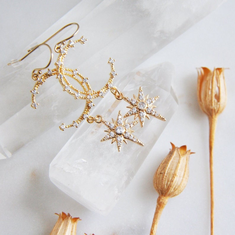 Moon and Star Earrings, Celestial Wedding Earrings, Boho Bridal Earrings, Statement Earring, Bridesmaids Earrings, Birthday Gift for Her bild 2