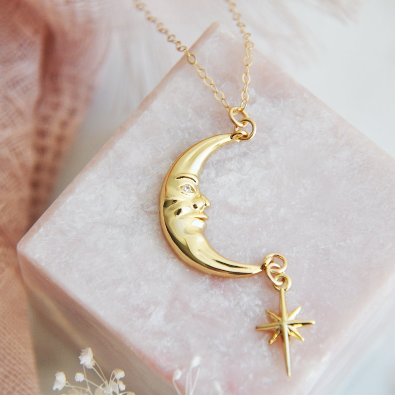 Gold Moon Necklace, Moon and Star Necklace, Layering Necklace — free download