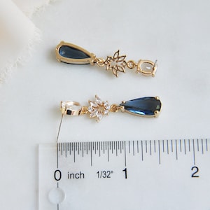 Something Blue Earrings, Boho Bridal Earrings, Woodland Wedding, CZ Leaf Earrings, Bridesmaids Earrings, Blue Teardrops,Blue Wedding Jewelry image 4