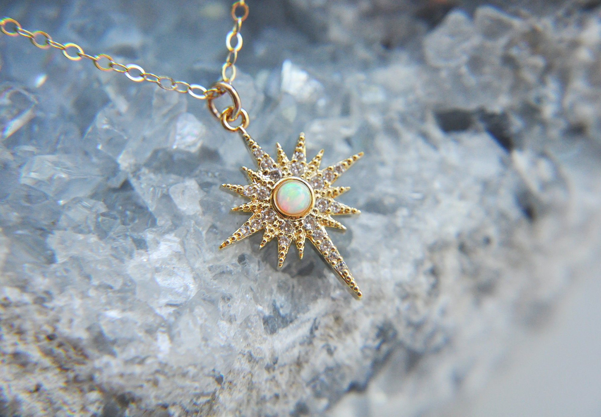 Opal Star Necklace Gold Celestial Necklace October Etsy