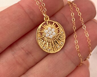 太陽ネックレス、天体ネックレス、金張りネックレス、サン