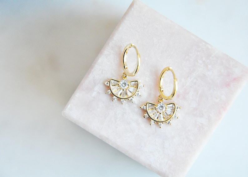 Small Gold Hoops Art Deco Earrings Gold Huggie Earrings Small Gold Earrings Huggie Cz Earrings Celestial Earrings CZ Hoop Earrings