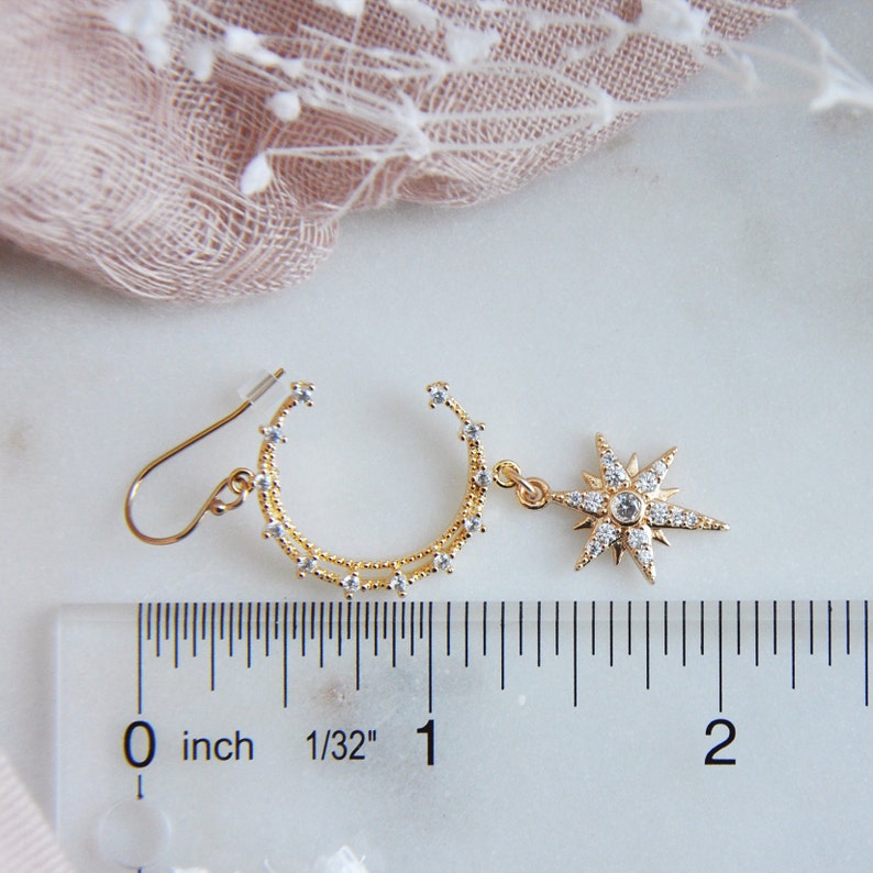 Moon and Star Earrings, Celestial Wedding Earrings, Boho Bridal Earrings, Statement Earring, Bridesmaids Earrings, Birthday Gift for Her bild 9