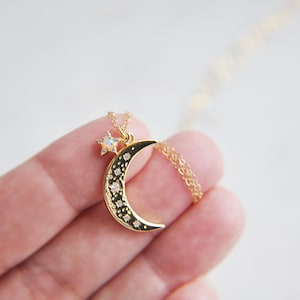 Moon Necklace, Crescent Moon Jewelry, Opal Star Necklace, Opal Moon Necklace, Star Moon Necklace,Celestial Necklace,Girlfriend Gift,For Her image 8