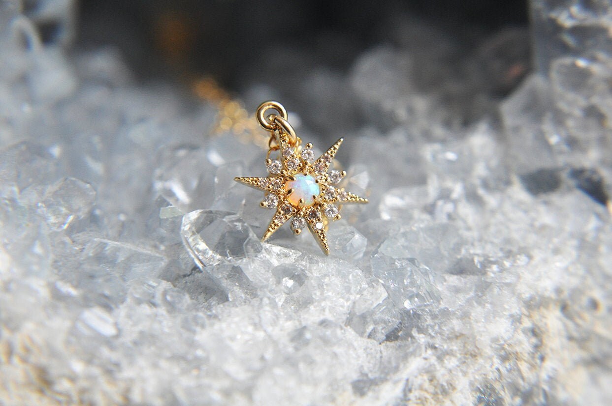 Opal Necklace, Opal Star Necklace, Gold Opal Star Necklace, Star Neck…