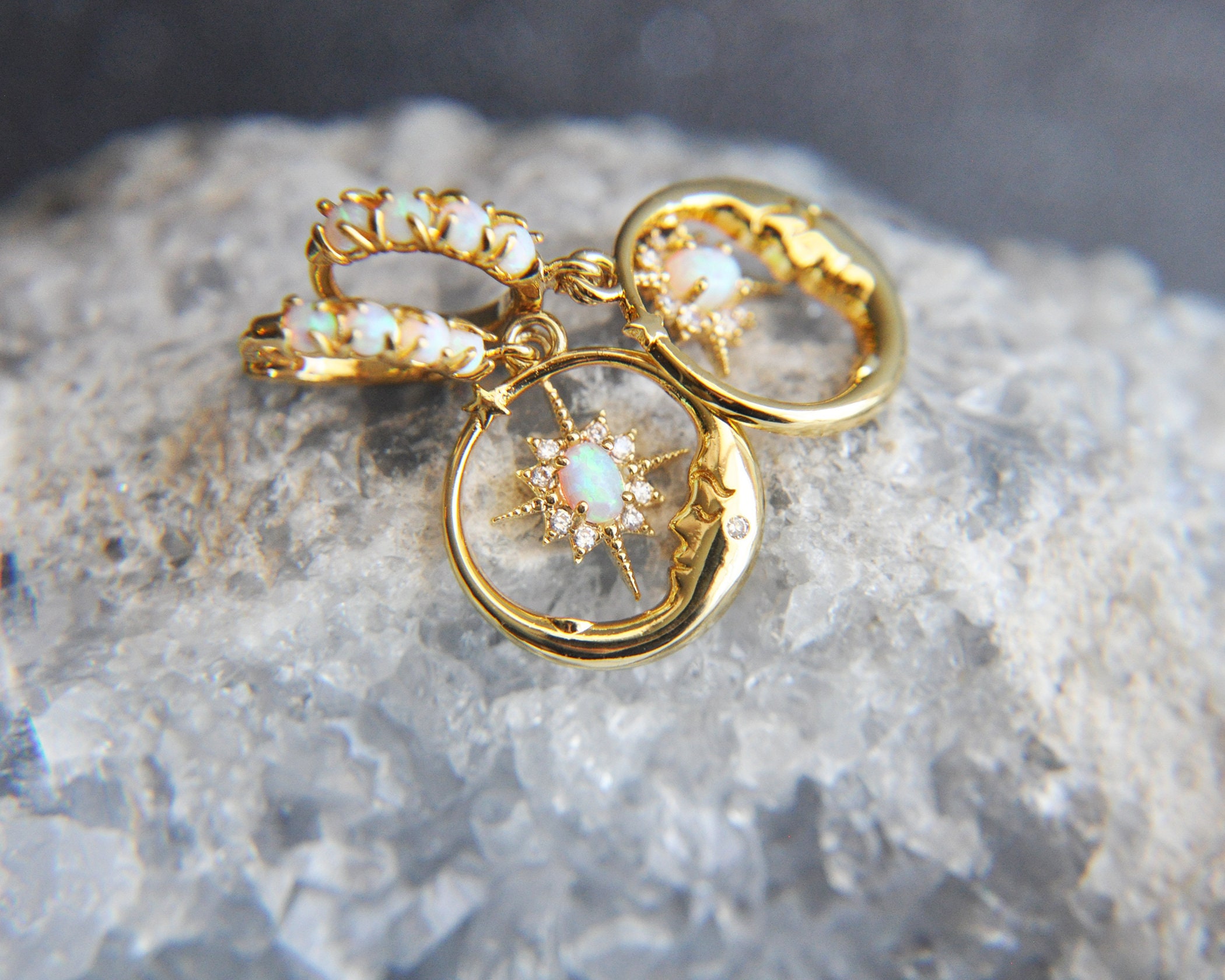 Maive Women Jewelry - Earrings Opal Moon And Star Hoops main image 1