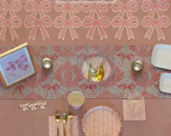 Pink Bow Party Supplies Box, Coquette Decorations, Tableware & Servingware, Serves 8–40