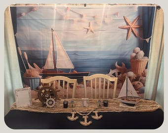 Nautical Party Decorations Set, Sailboat Cake Table Decor with Centerpieces & Tablecloth
