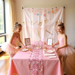 Complete Ballet Party | Ready to Ship | Elegant Pink Decor, Tableware, Servingware | Tulle & Gold Accent | Backdrop | Birthday Recital