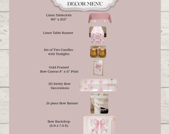 Pink Bow Party Decorations, Coquette Backdrop Banner Table Linens