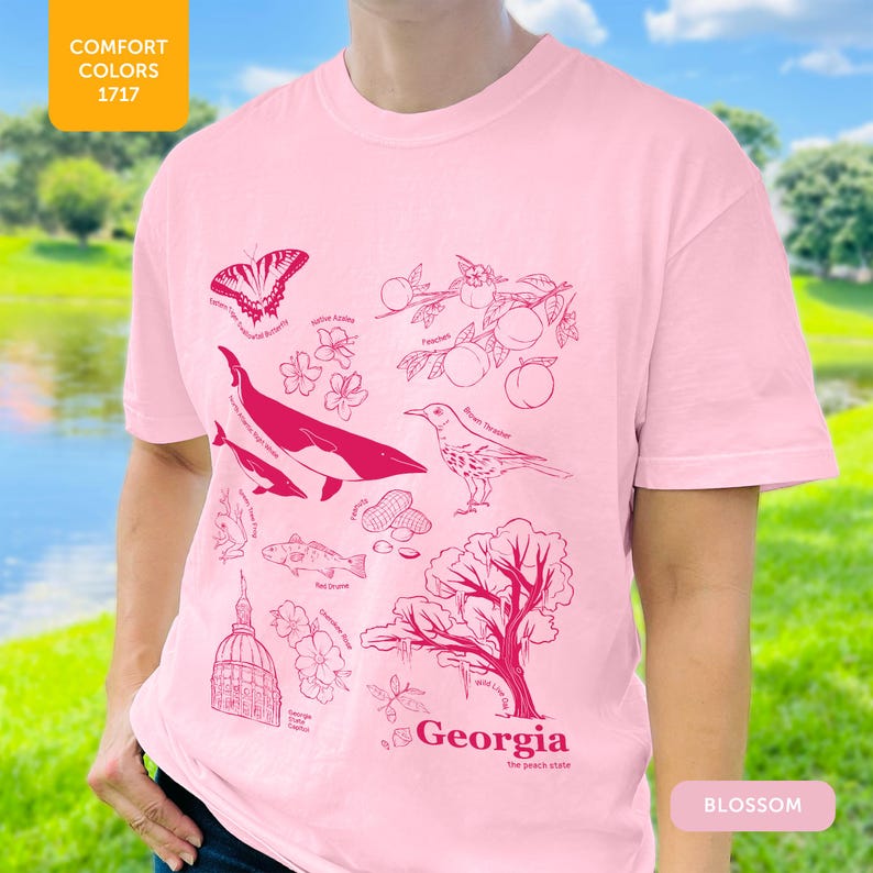 Georgia Original Art Comfort Colors® 1717 T-shirt unisexe teint en pièce, ambiance décontractée du Sud, t-shirt en coton doux, motif pêche de Géorgie image 4