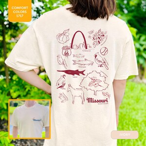 T-shirt unisexe couleurs confort symboles de l'État du Missouri, chemise dessinée à la main, t-shirt vintage, t-shirt graphique, vêtements de fierté d'État
