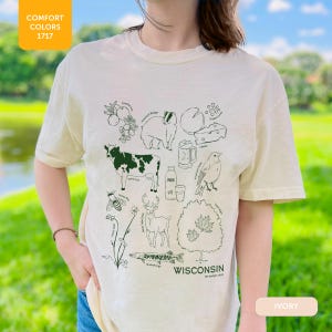 T-shirt unisexe Wisconsin Original Art, chemise Midwest Style Comfort Colors® 1717, chemise de randonnée Milwaukee, t-shirt en coton respectueux de l'environnement,