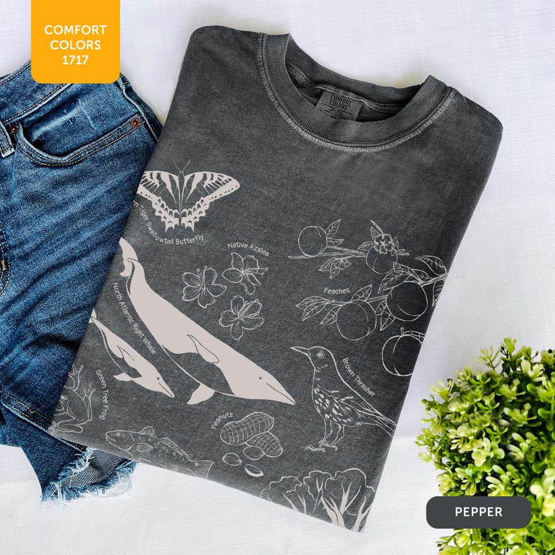 Georgia Original Art Comfort Colors® 1717 T-shirt unisexe teint en pièce, ambiance décontractée du Sud, t-shirt en coton doux, motif pêche de Géorgie image 8